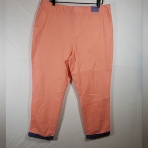 NWT Laura Scott XL stretch peach pants & blue polka-dot ankle cuff brand new
